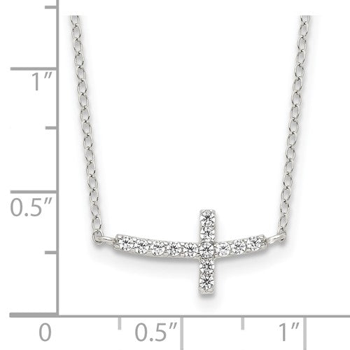 Sterling Silver CZ Sideways Cross Necklace