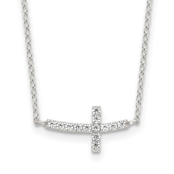 Sterling Silver CZ Sideways Cross Necklace
