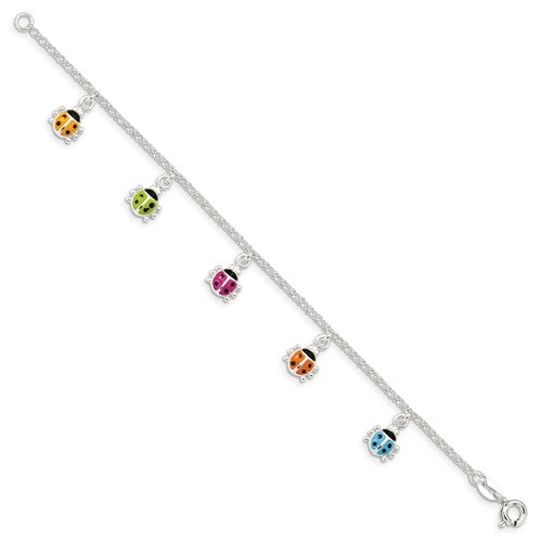 Sterling Silver Children's Enameled Ladybug Bracelet