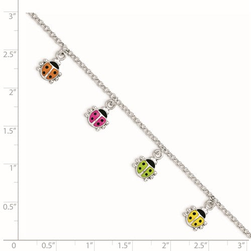 Sterling Silver Children's Enameled Ladybug Bracelet
