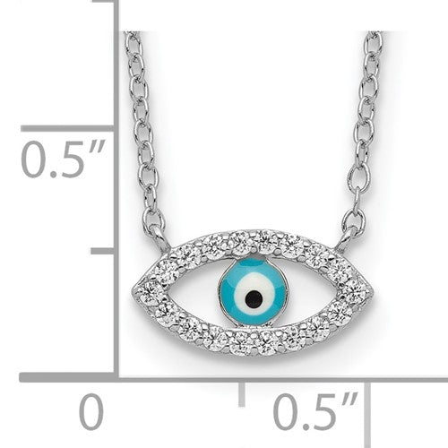 Sterling Silver Enameled CZ Eye Necklace