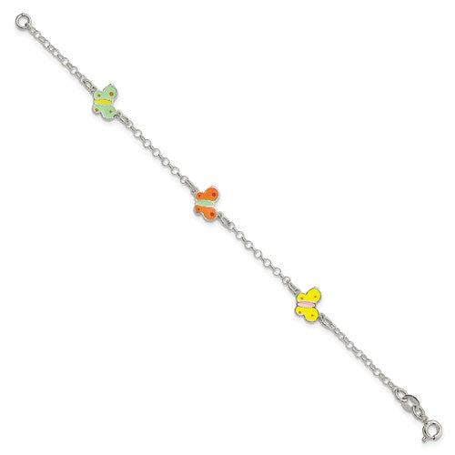 Sterling Silver Children's Enameled Butterfly Bracelet