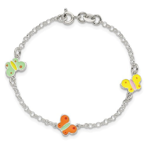 Sterling Silver Children's Enameled Butterfly Bracelet