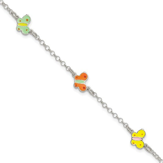 Sterling Silver Children's Enameled Butterfly Bracelet