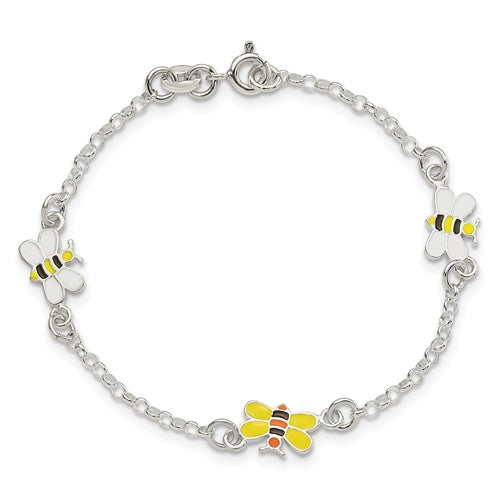 Sterling Silver Children's Enameled Bee Bracelet