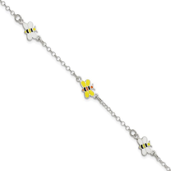 Sterling Silver Children's Enameled Bee Bracelet