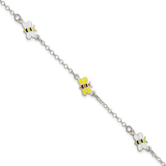Sterling Silver Children's Enameled Bee Bracelet