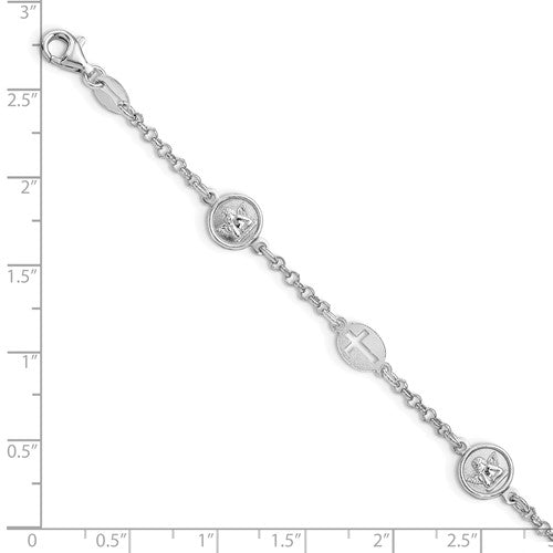 Sterling Silver Rhodium-Plated Cross & Angel Bracelet 7.5 Inches