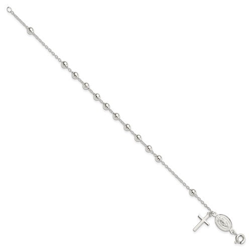 Sterling Silver Beaded Rosary Bracelet 7.5 Inches