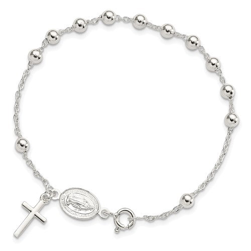 Sterling Silver Beaded Rosary Bracelet 7.5 Inches