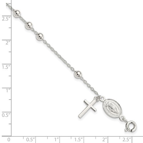 Sterling Silver Beaded Rosary Bracelet 7.5 Inches