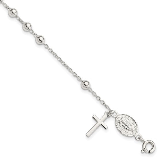 Sterling Silver Beaded Rosary Bracelet 7.5 Inches