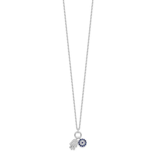 Sterling Silver CZ Eye & Hamsa Necklace
