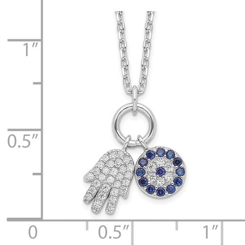 Sterling Silver CZ Eye & Hamsa Necklace