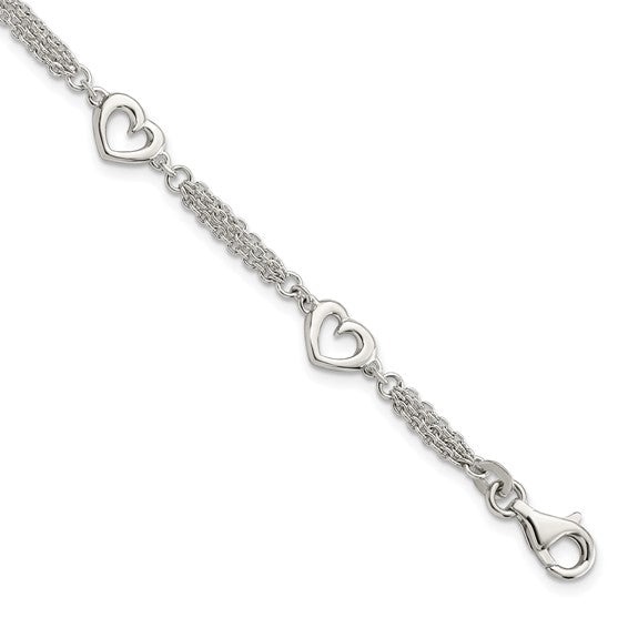Sterling Silver Stranded Heart Bracelet