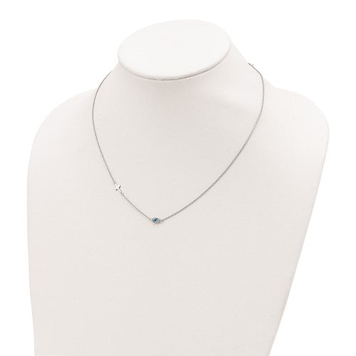 Sterling Silver CZ Eye & Cross Necklace