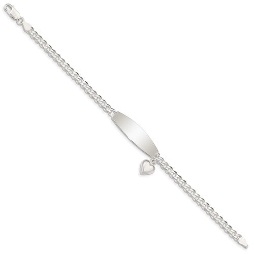 Sterling Silver Dangling Heart Cuban Link ID Bracelet