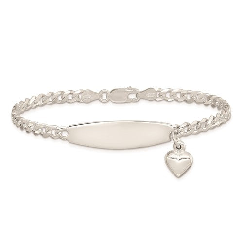 Sterling Silver Dangling Heart Cuban Link ID Bracelet