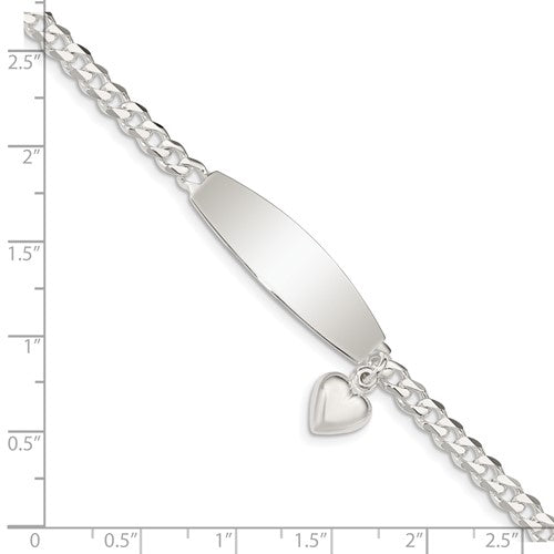 Sterling Silver Dangling Heart Cuban Link ID Bracelet