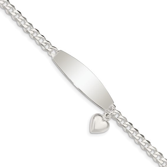 Sterling Silver Dangling Heart Cuban Link ID Bracelet
