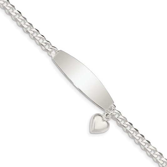 Sterling Silver Dangling Heart Cuban Link ID Bracelet