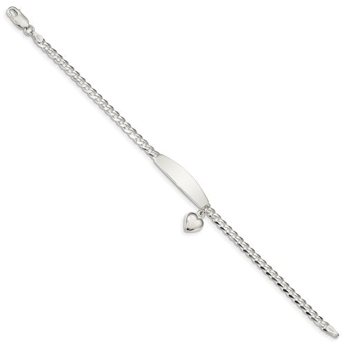 Sterling Silver Women's Cuban Link ID Bracelet with Heart Charm