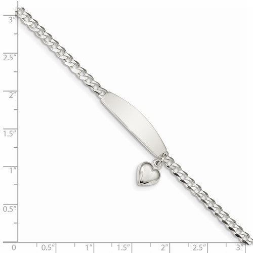 Sterling Silver Women's Cuban Link ID Bracelet with Heart Charm