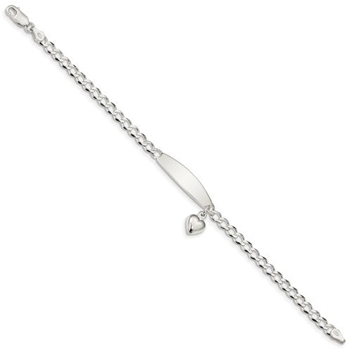 Sterling Silver Women's Cuban Link ID Bracelet with Heart Charm