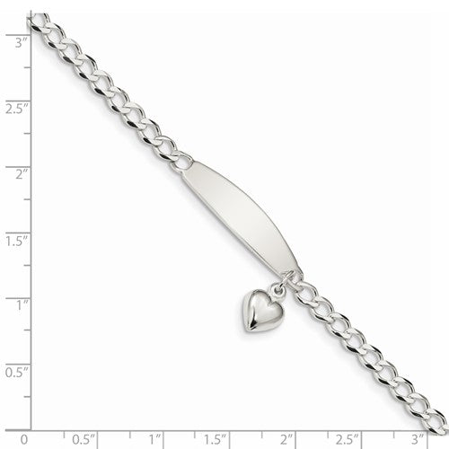 Sterling Silver Women's Cuban Link ID Bracelet with Heart Charm