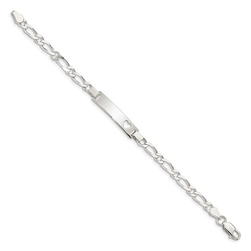 Sterling Silver Figaro Link Cut-Out Heart Children's ID Bracelet