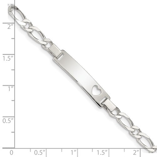 Sterling Silver Figaro Link Cut-Out Heart Children's ID Bracelet