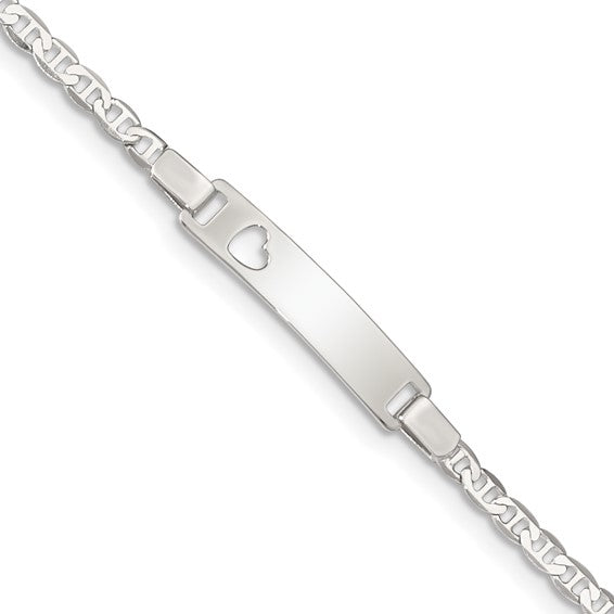 Sterling Silver Cut-Out Heart Anchor Link ID Bracelet