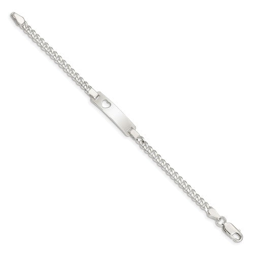Sterling Silver Cuban Link Cut-Out Heart Children's ID Bracelet