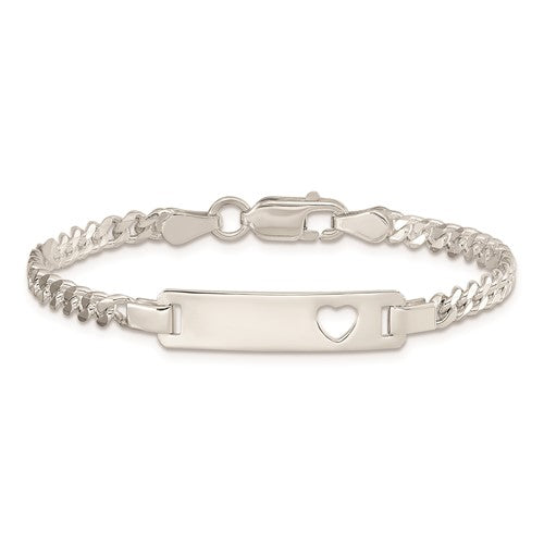 Sterling Silver Cuban Link Cut-Out Heart Children's ID Bracelet