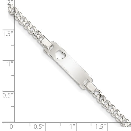 Sterling Silver Cuban Link Cut-Out Heart Children's ID Bracelet