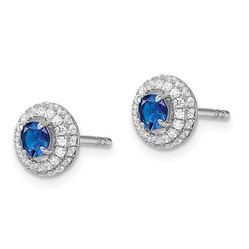 Sterling Silver White & Blue CZ Post Earrings
