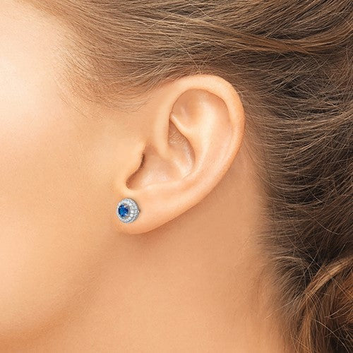 Sterling Silver White & Blue CZ Post Earrings