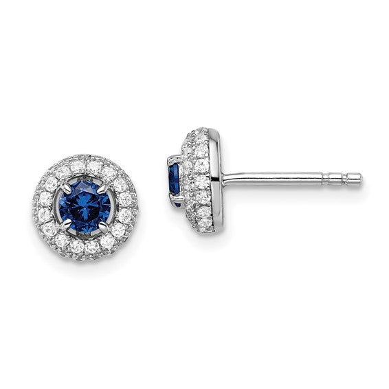 Sterling Silver White & Blue CZ Post Earrings