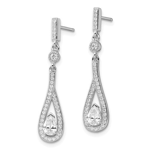 Sterling Silver CZ Dangling Post Earrings