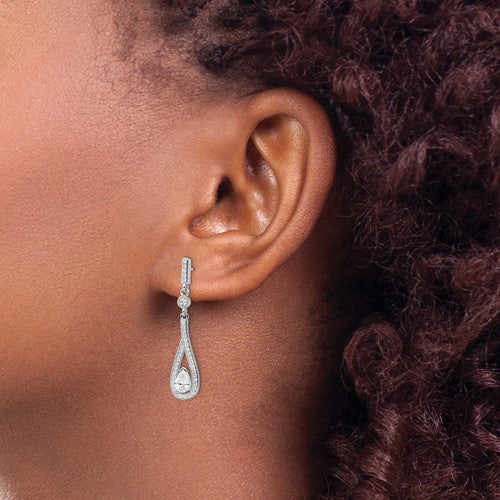 Sterling Silver CZ Dangling Post Earrings
