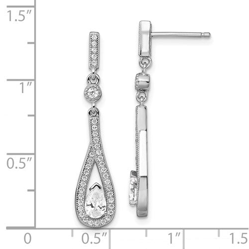 Sterling Silver CZ Dangling Post Earrings