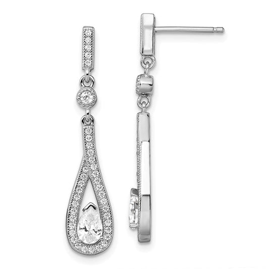 Sterling Silver CZ Dangling Post Earrings