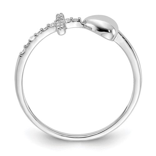 Sterling Silver CZ Cross & Heart Ring