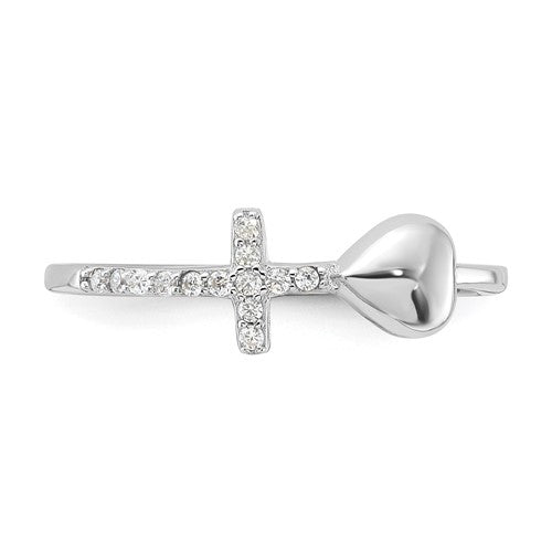 Sterling Silver CZ Cross & Heart Ring