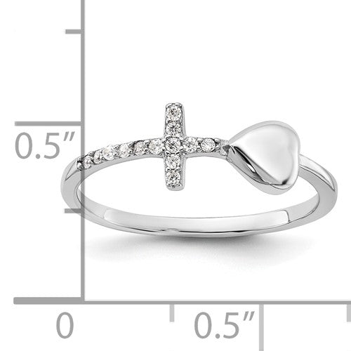 Sterling Silver CZ Cross & Heart Ring