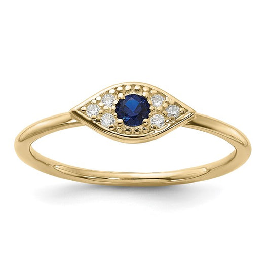 Sterling Silver Gold-Plated Blue Spinel & CZ Stones Eye Ring