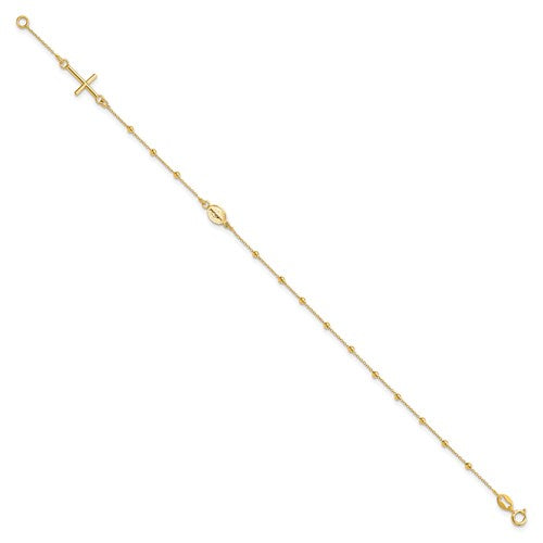 14k Yellow Gold Polished Cross Rosary Bracelet