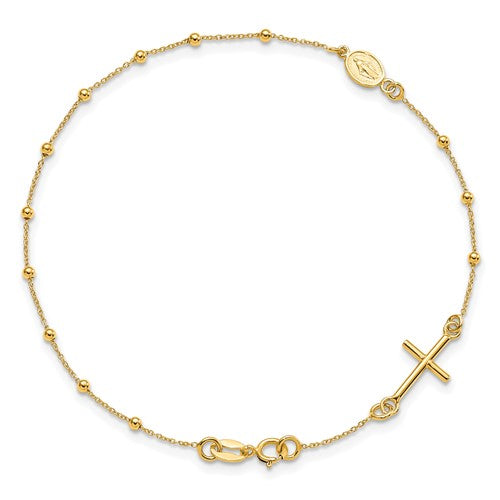 14k Yellow Gold Polished Cross Rosary Bracelet