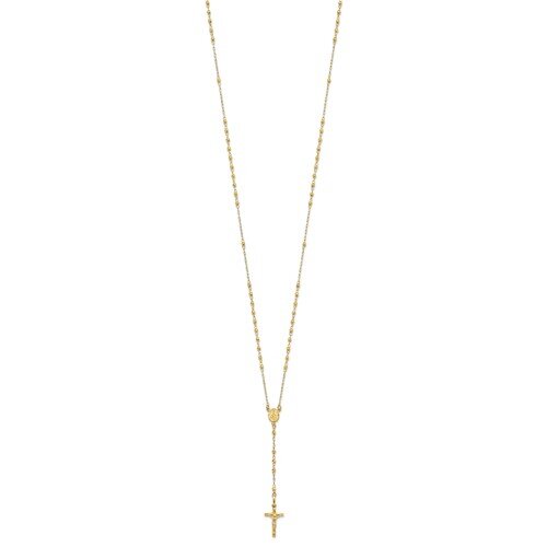 14k Yellow Gold 24 Inch Polished Faceted Beads Rosary Necklace