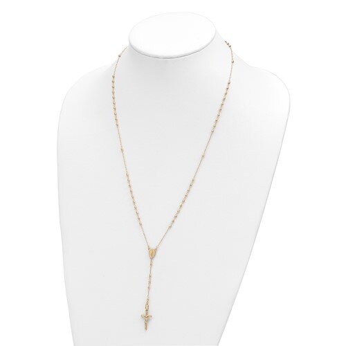 14k Yellow Gold 24 Inch Polished Faceted Beads Rosary Necklace